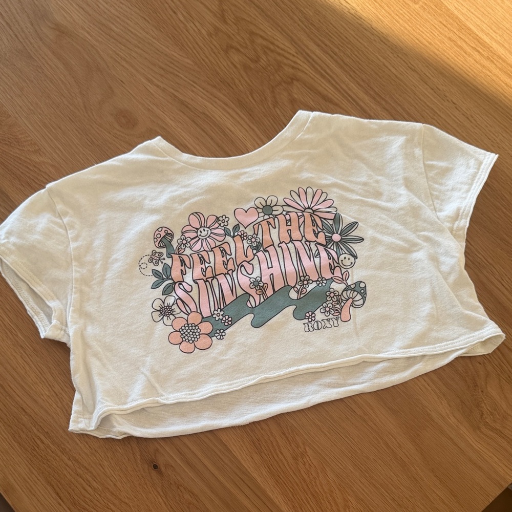 4/$20 Girls size 8 Roxy Cream Kids Floral crop Graphic Tee